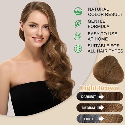 Light Brown Hair Dye Shampoo 3 in 1-4 Weeks of Gray Hair Coverage in 15 Minutes, Instant Brown Hair Coloring Shampoo for Women & Men, Herbal Extract Hair Dye Kit for All Hair Types, Multi-Use