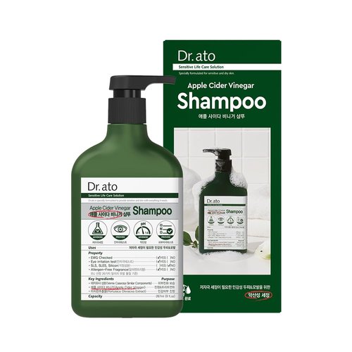 Dr.ato Apple Cider Vinegar Shampoo - pH5.5 Hypoallergenic Hair Shampoo with AHA in Apple - Skin and Eye Irritation Tested - All Safe Ingredients, Allegen-Free, Paraben Free, 10.5 fl.oz