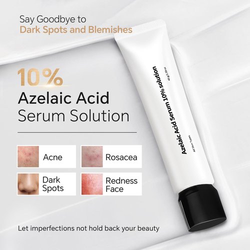 JING MENG Dark Spot Corrector Remover 10% Azelaic Acid Serum Advanced Liposome Encapsulated Niacinamide HPR Vitamin C Acne Rosacea Treatment, Pore Refining, Redness Relief (WHITE YELLOW)