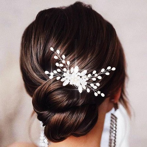 Generic Bridal Wedding Hair Comb for Women Rhinestone Flower Leaves Silver Vine Hairpiece Elegant Handmade Gift for Women Girls