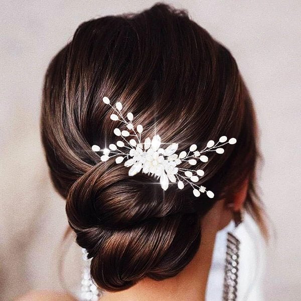Generic Bridal Wedding Hair Comb for Women Rhinestone Flower Leaves Silver Vine Hairpiece Elegant Handmade Gift for Women Girls