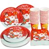 CCINEE Christmas Party Supplies Paper Plates, 96pcs Table Decorations Christmas Disposable Dinnerware Set Includes Paper Plates Napkins Cup Serves 24 for Xmas Holiday Party Supplies