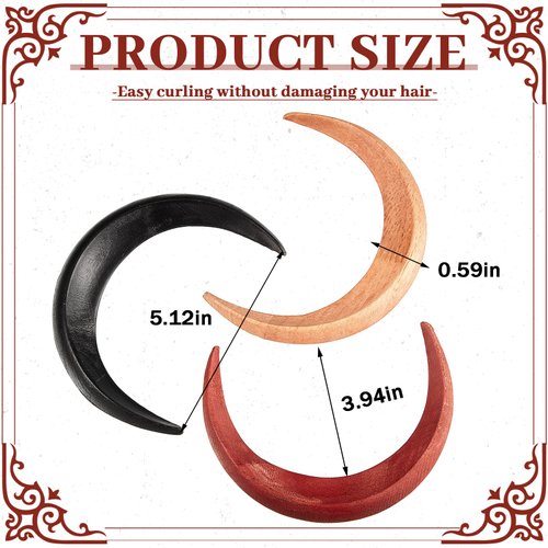 3 Pcs Moon Hair Fork / Hairpin for Women 5.12'' Moon Hair Stick Hand Carved Thin Long Hair Clip/ Accessories, Wooden Barrettes Lightweight Hair Styling Tool (Red, Black and Wood Color)