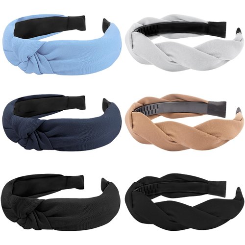Tihebax Knotted Headband for Women Braided Headbands for Women 6pcs Headbands for Women Non Slip Trendy Fashion Headbands Top Knot Headband for Women Blue Brown Black Knotted Headbands Women