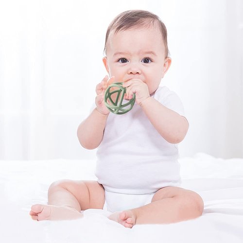 TOPGOMES Baby Teether Ball Toy, BPA Free Silicone Soft Ball Easy to Hold Teether for Babies Ages 6 Months+ (Ether)