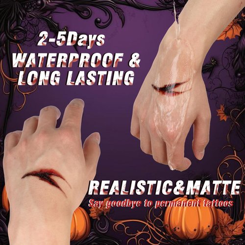 Wodelanle Halloween Face tattoos,12 Sheets Halloween Fake Scars Wound Temporary Tattoos Stickers for Women Men Adult Kids, Realistic Scratches Stitches Makeup Kit Scary Face Zombie Makeup Accessories