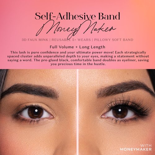 Lilly Lashes 3D Self Adhesive Eyelashes, No Lash Glue Needed, Body Heat Activated Press on Lashes, Reusable Self Adhesive Eyelashes Up to 5x, Natural Lashes, Easy to Apply & Remove (MoneyMaker)