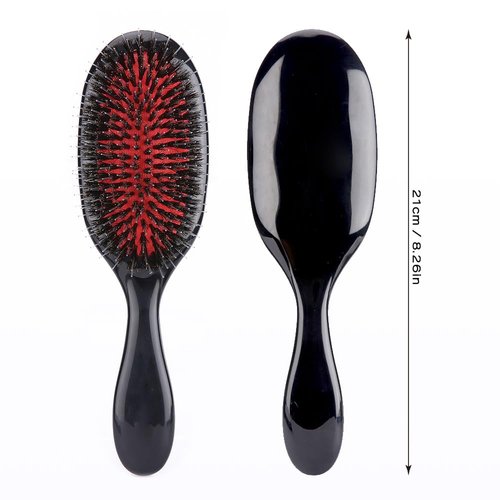 Boar Bristle Hair Brush Mix with Nylon, Hair Extension Natural Boar Bristle for Women and Men, Chrome,Silver (black)