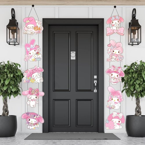 10pcs My Melody Birthday Party Supplies, Medody Porch Sign Door Hanging Banner for Kids Party Decorations
