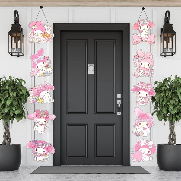 10pcs My Melody Birthday Party Supplies, Medody Porch Sign Door Hanging Banner for Kids Party Decorations