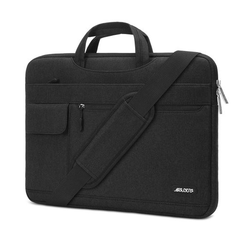 MOSISO Laptop Shoulder Bag Compatible with MacBook Air/Pro,13-13.3 inch Notebook,Compatible with MacBook Pro 14 inch M3 M2 M1 Pro Max 2023-2021,Polyester Flapover Briefcase Sleeve Case, Black