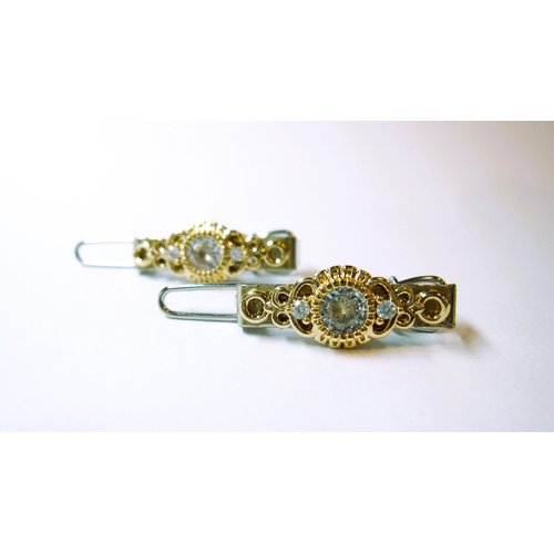 Generic Two small tiny slim gold and clear crystal hair pin clip barrettes fine hair