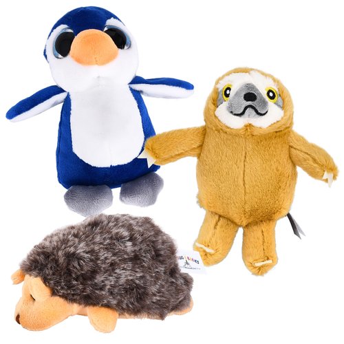 PixieCrush Stuffed Anmials - Penguin, Sloth, and Hedgehog - Soft Polyester Stuffed Animals Plush Toys - Kids' Adorable Plushie Toys - Ideal for Baby Showers and Easter Gifts - 1x4x6-Inch Each