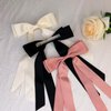 3Pcs Silky Satin Hair Bow Clips for Women Girls | Black Beige Pink Bows for Hair with Long Tail | Hair Ribbon Ponytail Holder Accessories | Cute Bow Hair Clips for Women Girls Toddlers Teens Kids