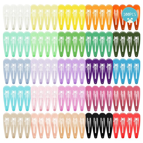 Girls Hair Clips, 100pcs 2 In" No Slip Metal HairPin Snap Barrettes for Girls Toddlers Kids Pets Accessories 25 Clolors