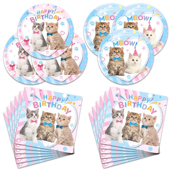 Generic 40pcs Cat Birthday Party Supplies-Party Decorations Tableware For Kids, Plate, Napkin Party Decorations Dinnerware