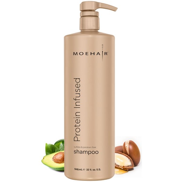 MOEHAIR Protein Infused Shampoo | Anti-Frizz, Moisturizing & Strengthening Shampoo for All Hair Types | With Proteins, Natural Oils & Vitamin E & B5 | Sulfate & Paraben-Free Hair Shampoo, 32 Fl Oz