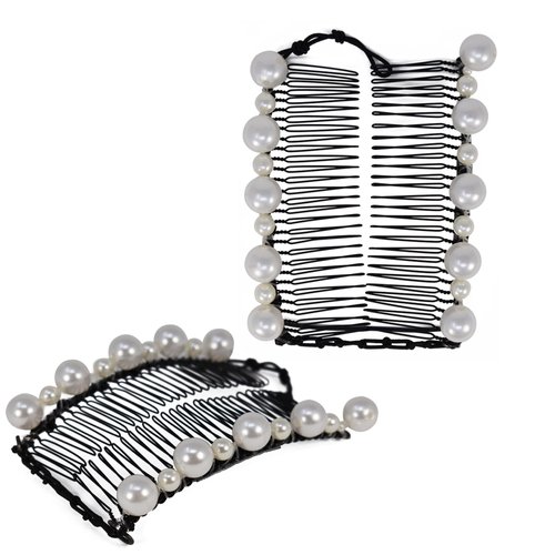 HairZing Hair Clip Banana - 2 Pack White Pearl for Women, Proven All Day Hold for Thick, Thin and Curly Hair - Comfortable Hair Clips for Hair Styling