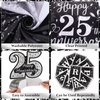 25th Wedding Anniversary Decorations Black Silver Happy 25th Anniversary Banner Backdrop Honeycomb Centerpiece Hanging Swirls Pom Poms for 25th Silver Wedding Anniversary Party Decorations Supplies