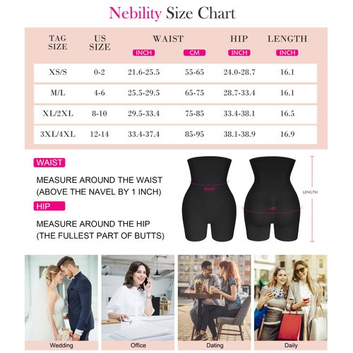 Nebility Women Waist Trainer Shapewear Tummy Control Body Shaper Shorts Hi-Waist Butt Lifter Thigh Slimmer (M/L, Black)…