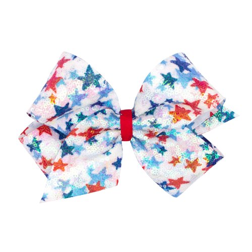 Wee Ones Girls' Patriotic Sequin Print Hair Bow on a WeeStay Hair Clip, King, Star