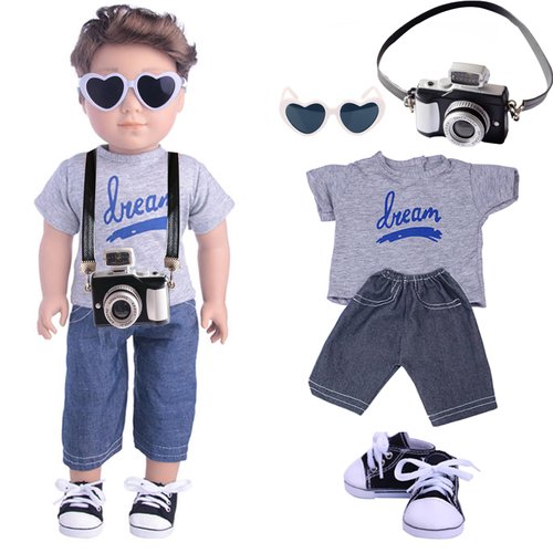 18 Inch Doll Clothes, Baby Doll Accessories with T-Shirt + Jeans + Canvas Shoes + Glasses Suitable for Infant Dolls Baby Girls and Boys 18 Inch Doll Accessory