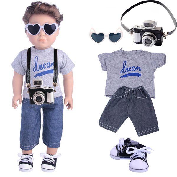 18 Inch Doll Clothes, Baby Doll Accessories with T-Shirt + Jeans + Canvas Shoes + Glasses Suitable for Infant Dolls Baby Girls and Boys 18 Inch Doll Accessory