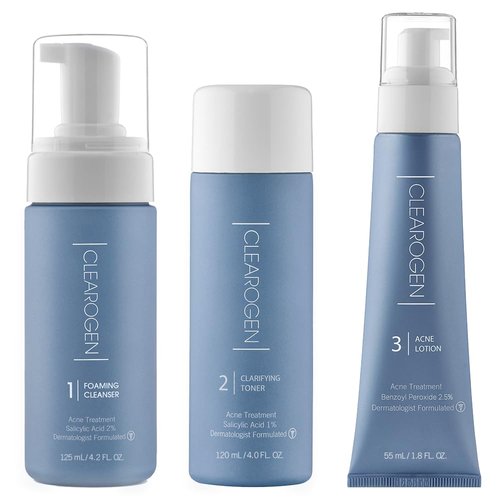 Clearogen Acne Treatment Kit, Acne Kit, Skin Care Acne, Acne Skin Care Set, Natural Anti-DHT Deluxe Set Original Formula Benzoyl Peroxide 3-Piece Set, 2-Month Supply