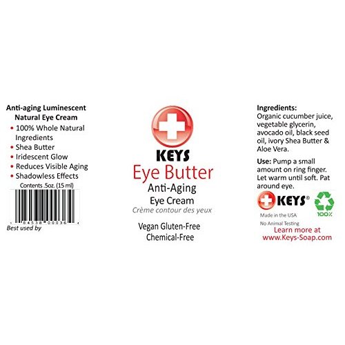 Keys Eye Butter Luminescent Natural, Vegan, Chemical-Free Moisturizing Eye Cream for Sensitive Skin in Airless Travel Pump – with Whole Cucumber Extract, Aloe Vera, Avocado Oil, and Shea, 0.5 ounces
