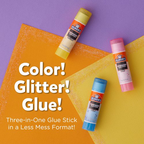 Elmer’s Color 'n Glitz Glue Sticks, Washable, Assorted Colors, Includes Disappearing Purple Glue Sticks, 6 Grams, 12 Pack