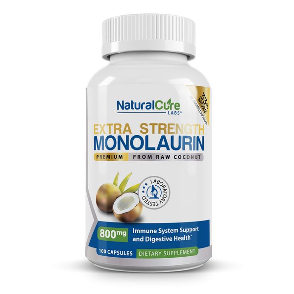 Natural Cure Labs Extra Strength Monolaurin 800mg, 100 Capsules, 33% More