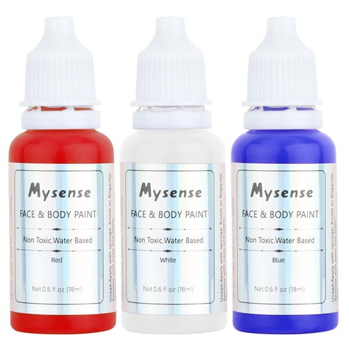 Mysense Red White and Blue Face Paint,Water Based Washable Clown Makeup Kit,Non-toxic Cream Body Paint for Adults and Children USA Face Paint and Halloween SFX Cosplay Makeup,0.6oz/pc