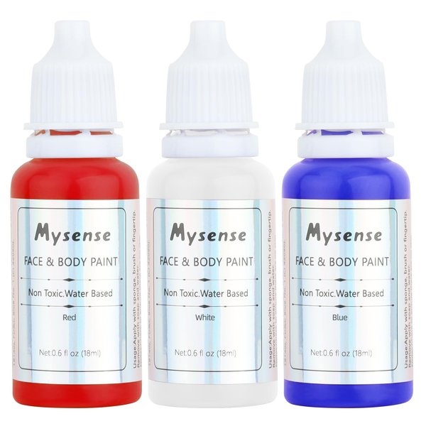 Mysense Red White and Blue Face Paint,Water Based Washable Clown Makeup Kit,Non-toxic Cream Body Paint for Adults and Children USA Face Paint and Halloween SFX Cosplay Makeup,0.6oz/pc