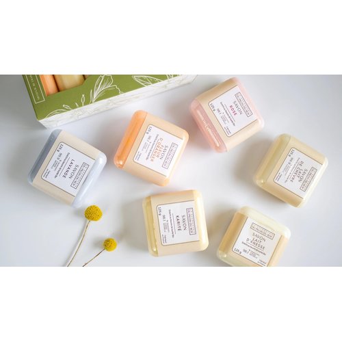 Set-6 Bar Soaps French Made Natural Organic Skin Care 6 Fragrances Nourishing & Moisutizing Shower 125g each (6 x 125g) Orange-Flower Verbena Honey Olive Karite Milk-Goat Traditional Soap Bar