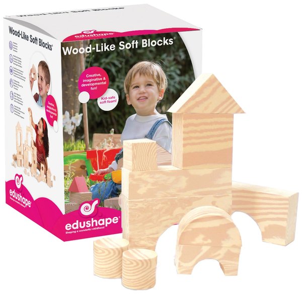 Edushape Wood-Like Soft Baby Blocks for Toddlers 1-3, 80 Pieces Regular Size - Edu-Blocks Soft Blocks Foam Blocks - Stacking Blocks Building Blocks for Daycares and Preschool