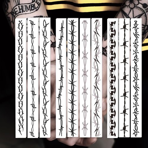 20-Pack Barbed Wire and Chain Temporary Tattoo Stickers – Perfect for Halloween, Cosplay, and Party Makeup for Adults and Kids, 1.1 x 13.3 Inches