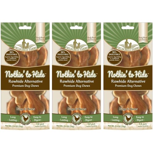 Fieldcrest Farms 3 Pack of Nothin' to Hide Chicken Rings and Bones, 12 Count Each, Rawhide Alternative Dog Chews
