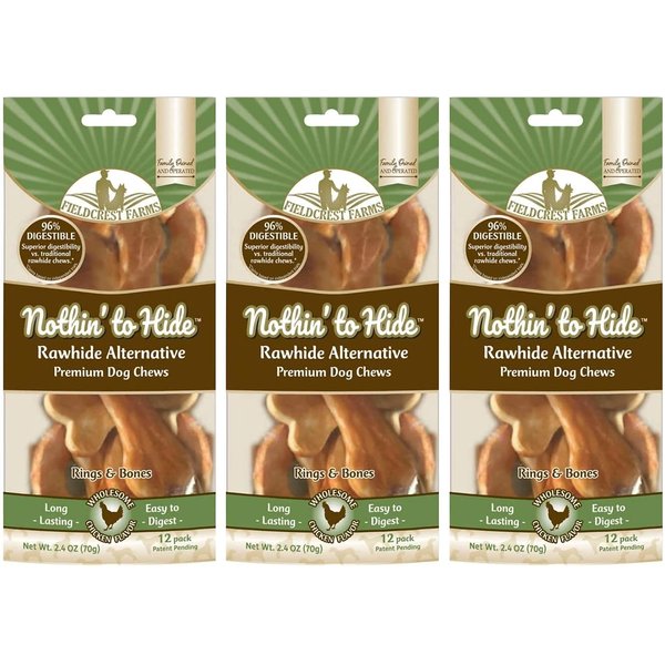 Fieldcrest Farms 3 Pack of Nothin' to Hide Chicken Rings and Bones, 12 Count Each, Rawhide Alternative Dog Chews