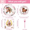 Horse Birthday Party Supplies Tableware - 96 Pcs Cowgirl Birthday Party Decorations, Horse Themed Party Paper Plates and Napkins Sets with Forks, Western Baby Shower Disposable Dinnerware, Serves 24