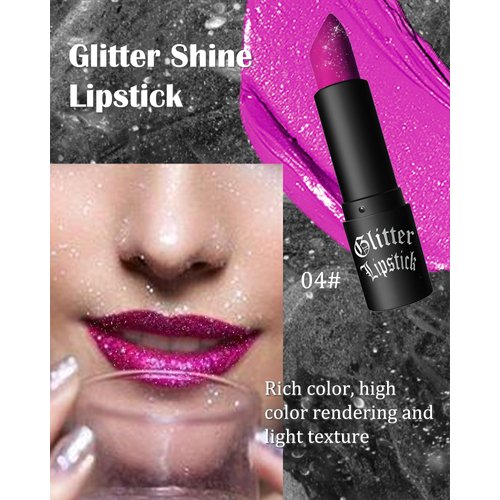 Diamond Glitter Matte Lipstick,Rose Red Tinted Lip Gloss,Metallic High Pigment Lip Stain Lipstain,Longlasting Waterproof Non-Stick Lipgloss Lipstick,Shimmer Lip Blam Tint,Makeup Gift for Women-04