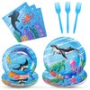 WERNNSAI Ocean Party Decorations - 64 Pcs Shark Party Plates Napkins Forks Under the Sea Theme Party Supplies Sea Animal Paper Plates Napkins for Kids Birthday Baby Shower Serves 16 Guests