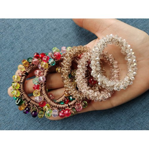 DORIS&JACKY Crystal Hair Tie Fancy Elastic Hair Bead Ponytail Holder Handmade Rhinstone Hair Accessories For Women And Girls (Pack of 5)