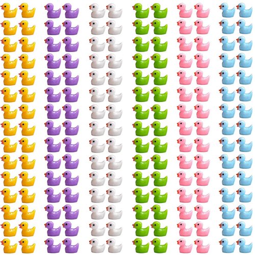 Tloml WU 180 Pcs Resin Duck Miniature Figures Micro Fairy Garden Landscape Aquarium Dollhouse Ornament Potted Plants Decoration DIY Slime Charms for Christmas Accessories (6 Color)
