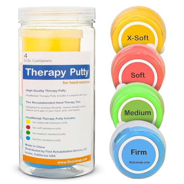 FlintRehab Premium Quality Therapy Putty (4 Pack, 3-oz Each) for Hand Exercise Rehab. Fidgeting, and Stress Relief…