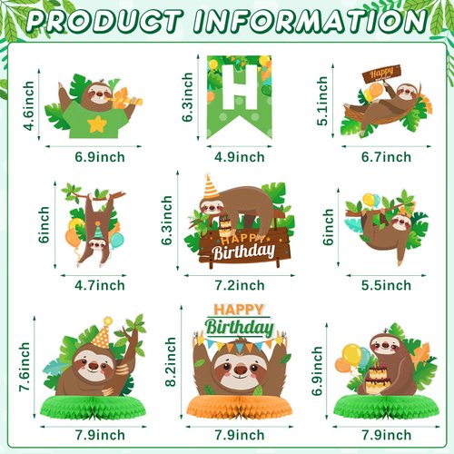 Sloth Birthday Party Decorations Set Sloth Theme Happy Birthday Banner Cake Toppers and 3 Pieces Sloth Honeycomb Table Centerpiece for Baby Shower, Birthday Party