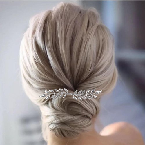 Andelaisi Boho Leaf Hair Comb Silver Leaf Bridal Hair Comb Barrettes Vintage Olive Branch Hair Comb Headpiece Leaf Headpiece Decorative Comb Headwear Bridal Wedding Hair Accessories for women
