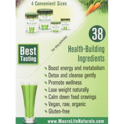 MacroLife Naturals Macro Greens Powder 38 Superfood Probiotic Antioxidant Enzyme & Herbal Supplement Immunity Energy Cleanse - Non-GMO Vegan Gluten-Free Dairy-Free - 12 Packet Servings