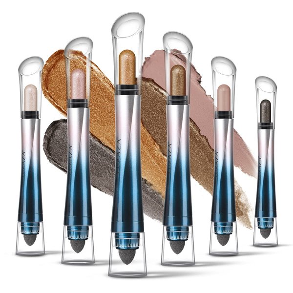 LUXAZA 24H Longwear Eyeshadow Stick, Matte And Metallic Neutral Brown Cream Eyeshadow Pencil Crayon, Waterproof Champagne Shimmer Eye Brightener Stick, Pro Eye Highlighter Makeup Stick