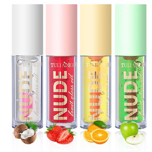 Qawnfy 4 Colors Fruit Color Changing Lip Gloss lipstick, PH Temperature Color Changing Lip Oil Tinted Lip Stain Lip Balm, Long Lasting Nourishing Moisturizing Lip Glow Oil for Lip Care