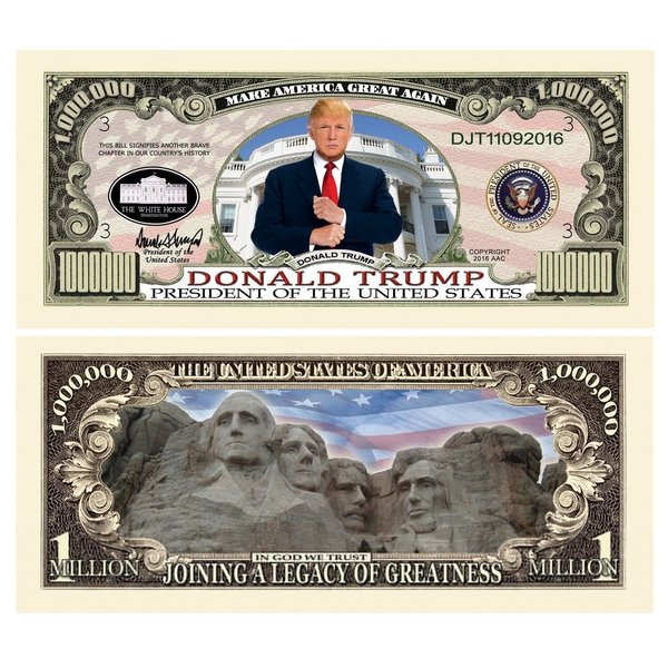 25 Donald Trump Million Dollar Legacy Bill with Bonus “Thanks a Million” Gift Card Set